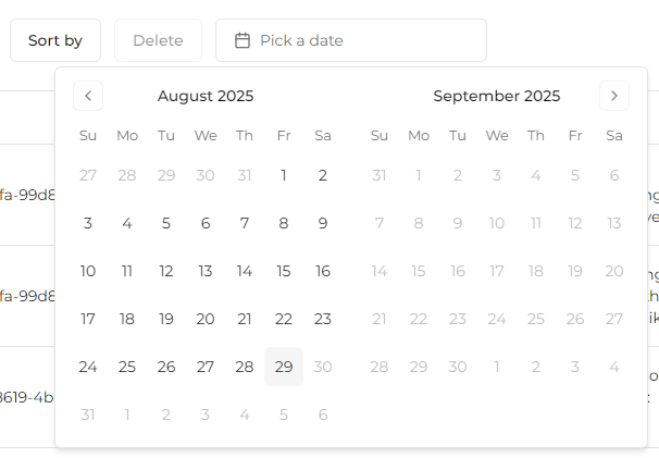 "Pick a date" button in the Transcript toolbar lets users sort Transcripts according to date. 