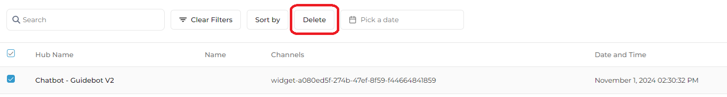 Clicking a specific Transcript conversation gives the option to Delete it, as seen by the "Delete" button.