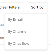 You have the option to sort Transcripts according to email, Channel variant, and Chat Flow type using the "Sort by" button beside "Clear Filters" in the Transcript toolbar. 
